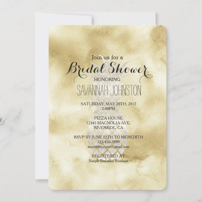 Gold White Pineapple bridal shower  Invitation (Front)