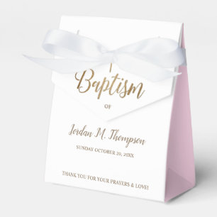 Gold White Pink baby girl Baptism Cross Thank You Favour Box