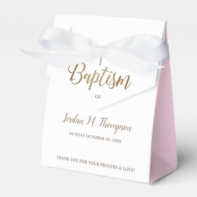 Gold White Pink baby girl Baptism Cross Thank You Favour Box (Front Side)