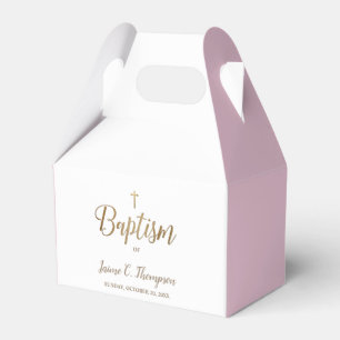 Gold White Pink Baptism Cross Custom Thank You Fav Favour Box