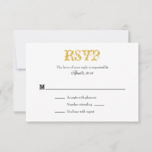 Gold White Plain Simple Wedding RSVP Cards