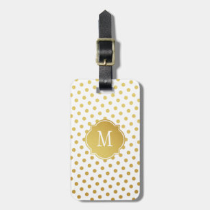 Gold & White Polka Dot Monogram Luggage Tag