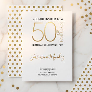 Gold & White Polka Dots 50 & Fabulous Birthday  Invitation