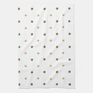 Gold White Polka Dots Golden Dots Elegant Design Tea Towel