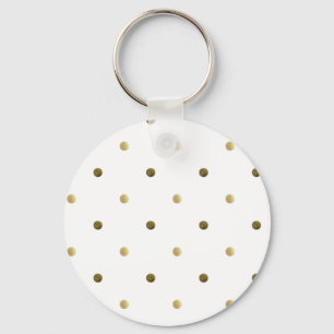 Gold White Polka Dots Golden Dots on White Key Ring