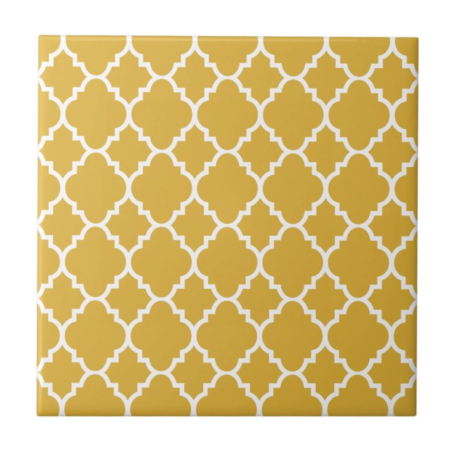 Gold White Quatrefoil Moroccan Pattern Tile (Front)