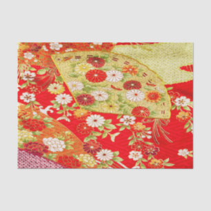 Gold White Red Japanese Kimono Floral Decoupage Tissue Paper