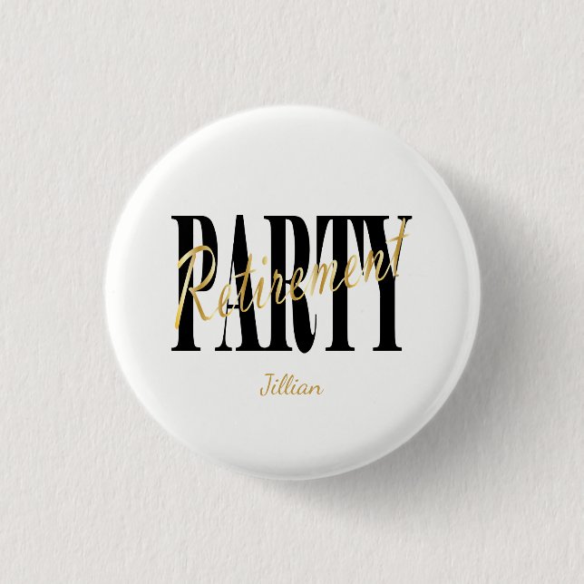 Gold & White Retirement Party Favor 3 Cm Round Badge (Front)