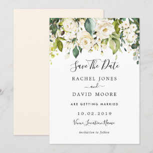 Gold White Rose Wedding Save The Date Invitation