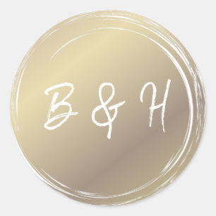 Gold & White Shiny Glam Modern Minimal Wedding Classic Round Sticker