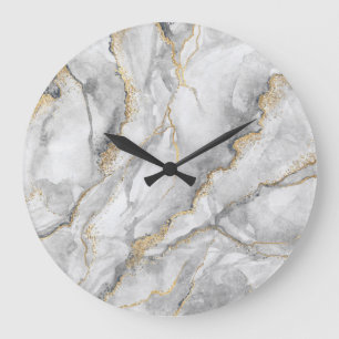 Gold White Silver Marble Pretty Large Clock
