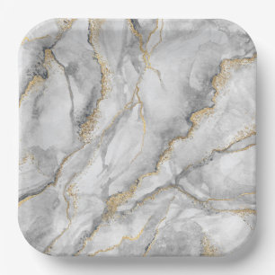 Gold White Silver Marble Pretty Paper Plate