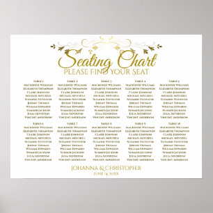 Gold & White Simple 10 Table Wedding Seating Chart
