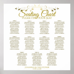 Gold & White Simple 11 Table Wedding Seating Chart
