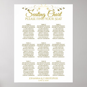 Gold & White Simple 9 Table Wedding Seating Chart