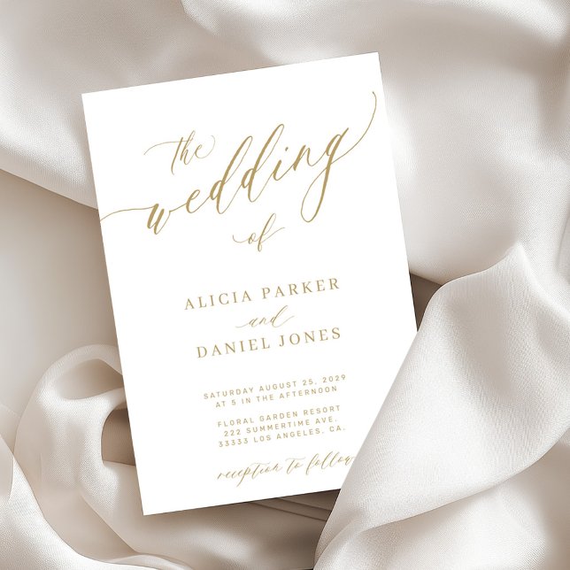 Gold white simple classic elegant wedding invitation (Creator Uploaded)