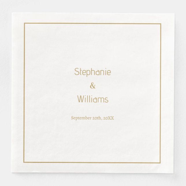 Gold White Simple Wedding Elegant Minimal Napkin (Front)