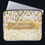 Gold & White Snake Skin with Gold Glitter Laptop Sleeve<br><div class="desc">Gold and White Zebra Snake Skin with Gold Glitter Monogram Name Case. This case can be customised to include your first name.</div>