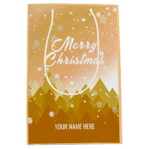 Gold White Snow Peaceful Forest Christmas New Year Medium Gift Bag