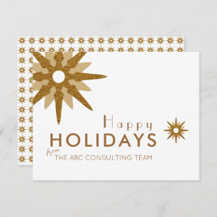 Gold & White Snowflake Business Holiday Card