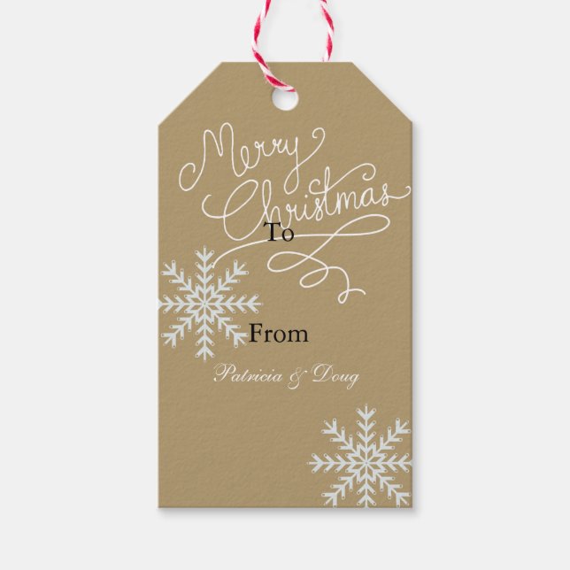 Gold White Snowflakes Gift Tags (Front)