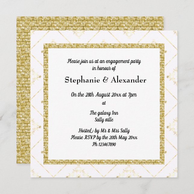 GOLD WHITE SPARKLE BORDER ELEGANT INVITATION (Front/Back)