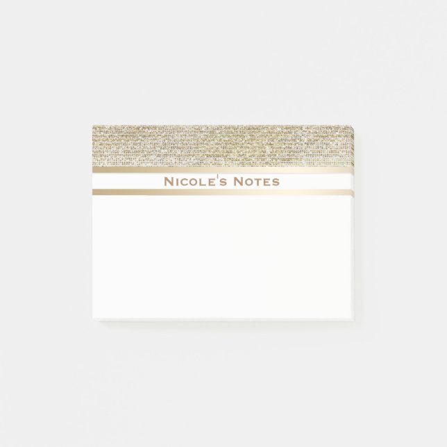 Gold White Sparkle Glam Trendy Personalised Post-it Notes (Front)