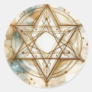 Gold White Star Of David Abstract Modern Trendy Classic Round Sticker