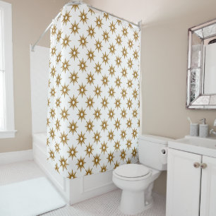 Gold & White Starburst Pattern Shower Curtain
