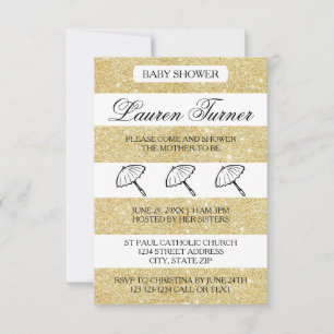 Gold & White Stripes - 3x5 Baby Shower Invitation