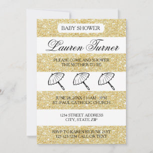 Gold & White Stripes - Baby Shower Invitation
