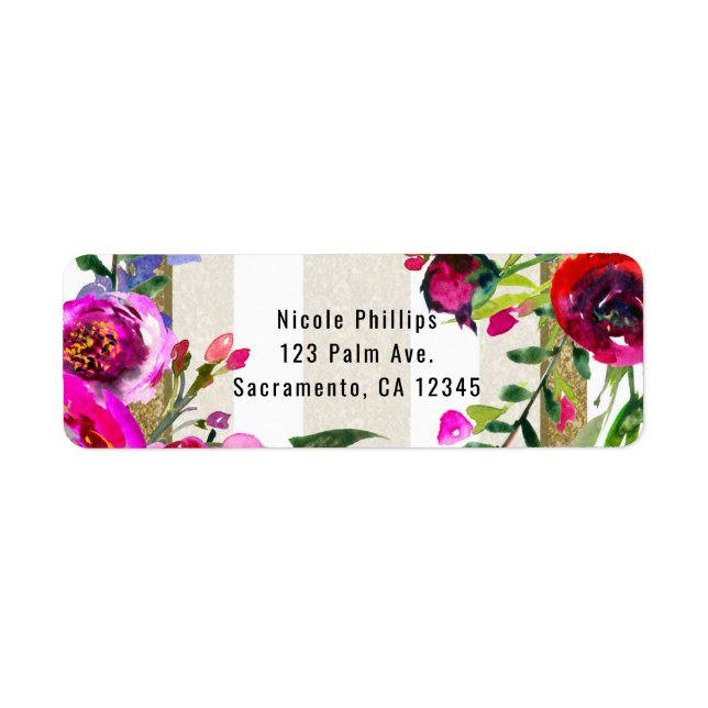 Gold White Stripes Bold Glam Floral Bridal Shower (Front)