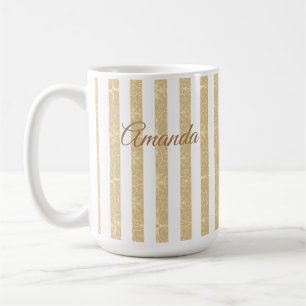 Gold & White Stripes Elegant Coffee Mug