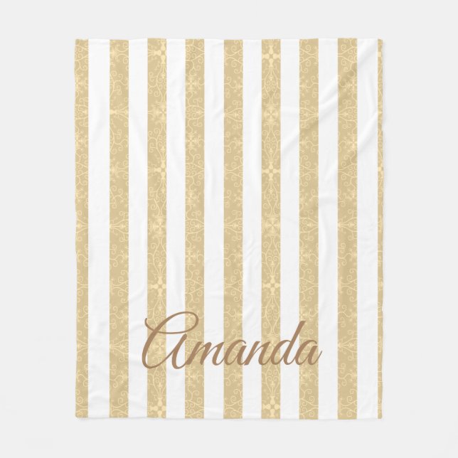 Gold & White Stripes Elegant Fleece Blanket (Front)