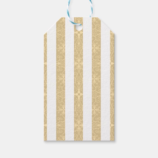 Gold & White Stripes Elegant Gift Tags (Front)