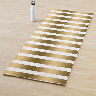 Gold & White Stripes Pattern Yoga Mat