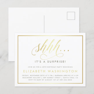 Gold & White Surprise Birthday Party Invitation Postcard