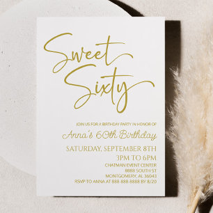 Gold White Sweet Sixty Minimal 60th Birthday Party Invitation