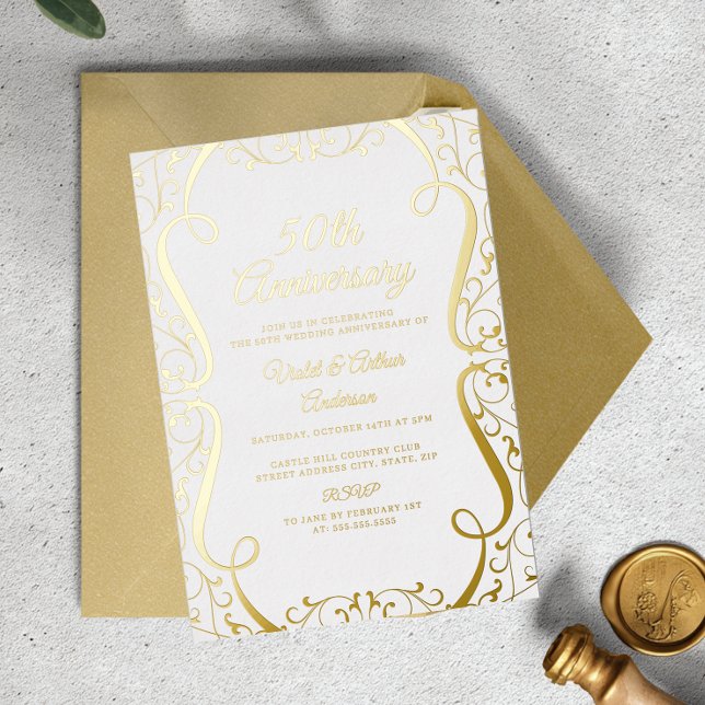 Gold White Swirl Elegant 50th Wedding Anniversary (Creator Uploaded)