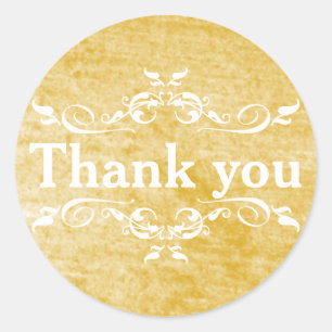 Gold & White Swirl Thank You Classic Round Sticker
