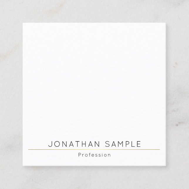 Gold White Template Modern Elegant Simple Design Square Business Card (Front)