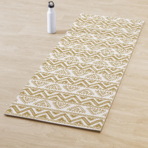 Gold & White Tribal Pattern Yoga Mat