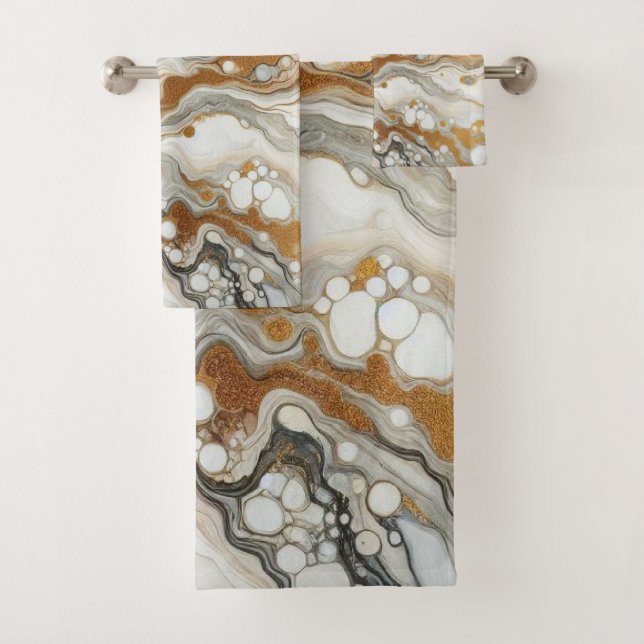 Gold White Waves and Dots Bath Towels (Insitu)