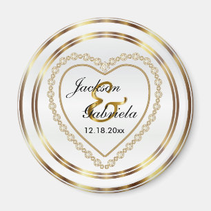 Gold & White Wedding / Anniversary Keepsake Magnet