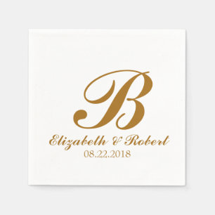 Gold  White Wedding Monogram Napkin