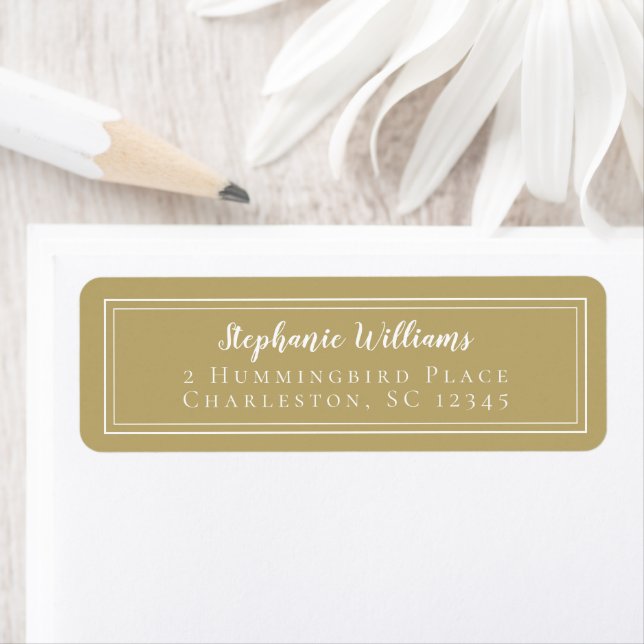 Gold White Wedding RSVP Modern Simple Chic Label (Insitu)
