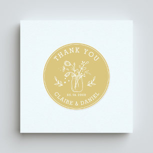 Gold & White Wedding Thank You Mason Jar Flowers Classic Round Sticker