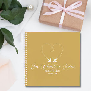 Gold & White Wedding, Two Aeroplanes form a Heart Notebook