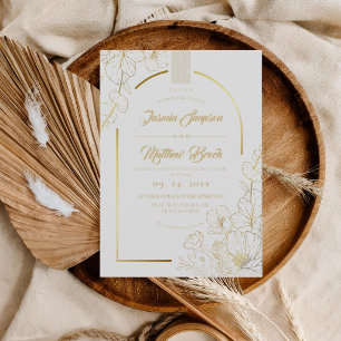 Gold White Wildflower Elegant Chic Wedding  Invitation