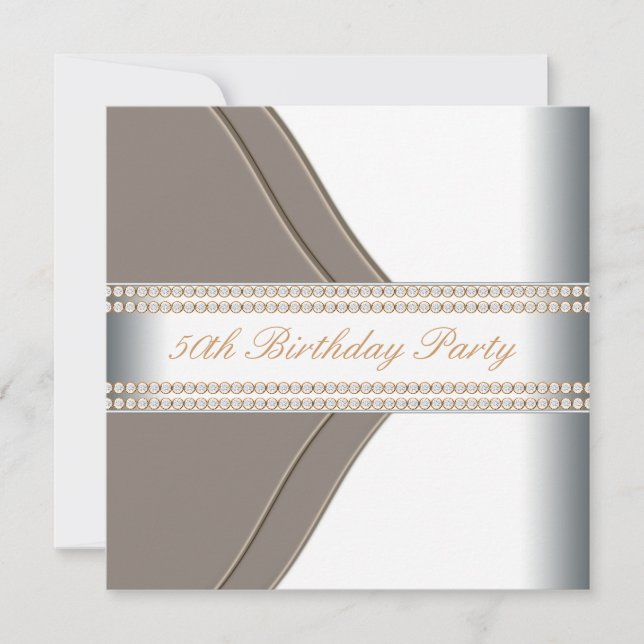 Gold White Womans 50th Birthday Party Invitation (Front)